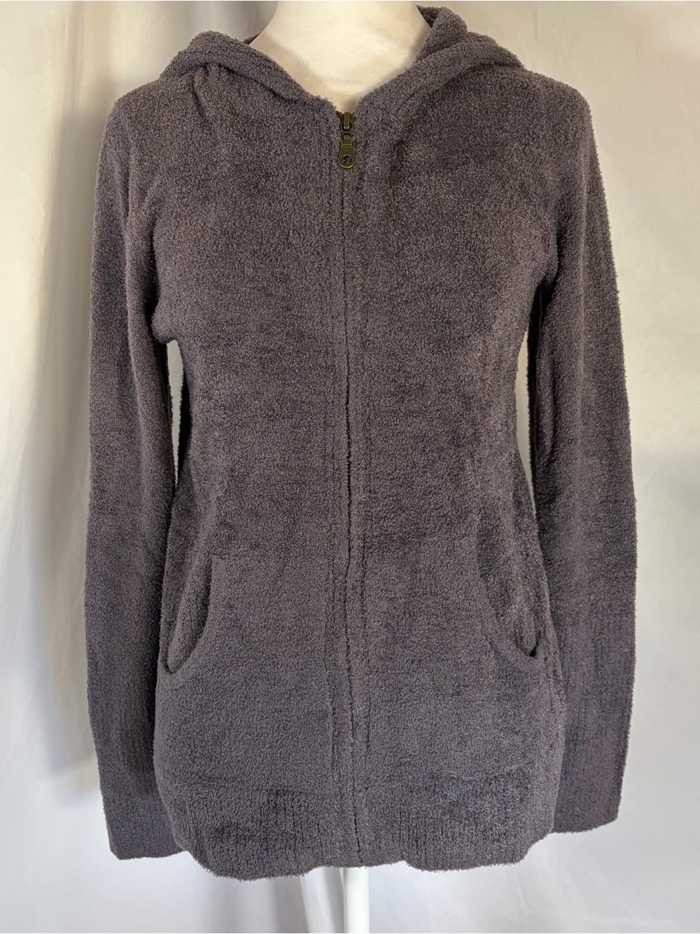 Barefoot Dreams Cozy Chic Lite Hooded Full Zip Sweater Charcoal Gray Size Small